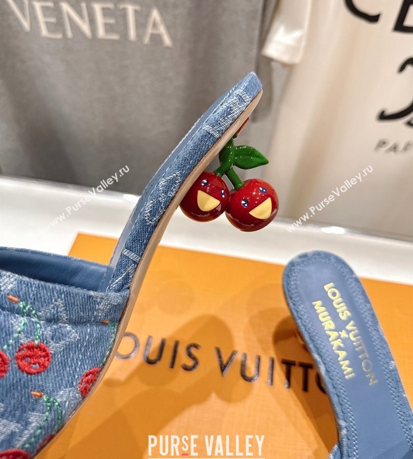 Louis Vuitton LV x TM Lily Heel Slides Sandal 5.5cm in Cherry Monogram Denim with Bow Blue 2025 (MD-250712073)