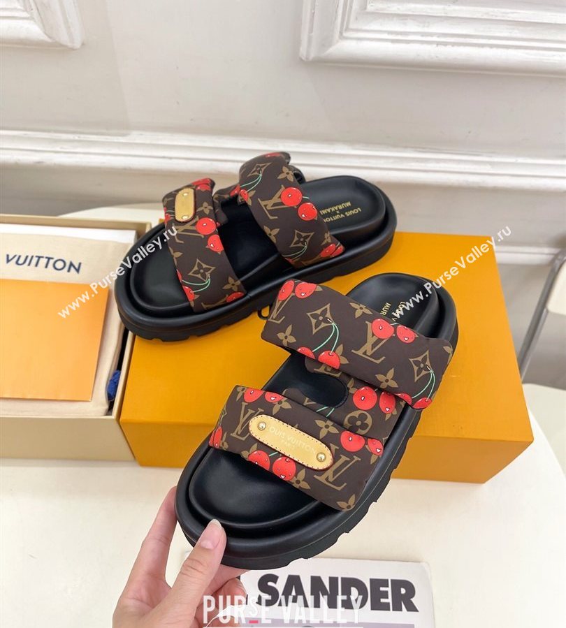 Louis Vuitton LV x TM Pool Pillow Flat Comfort Slides Sandal in Brown Cherry Fabric 2025 1AHME4 (MD-250712044)