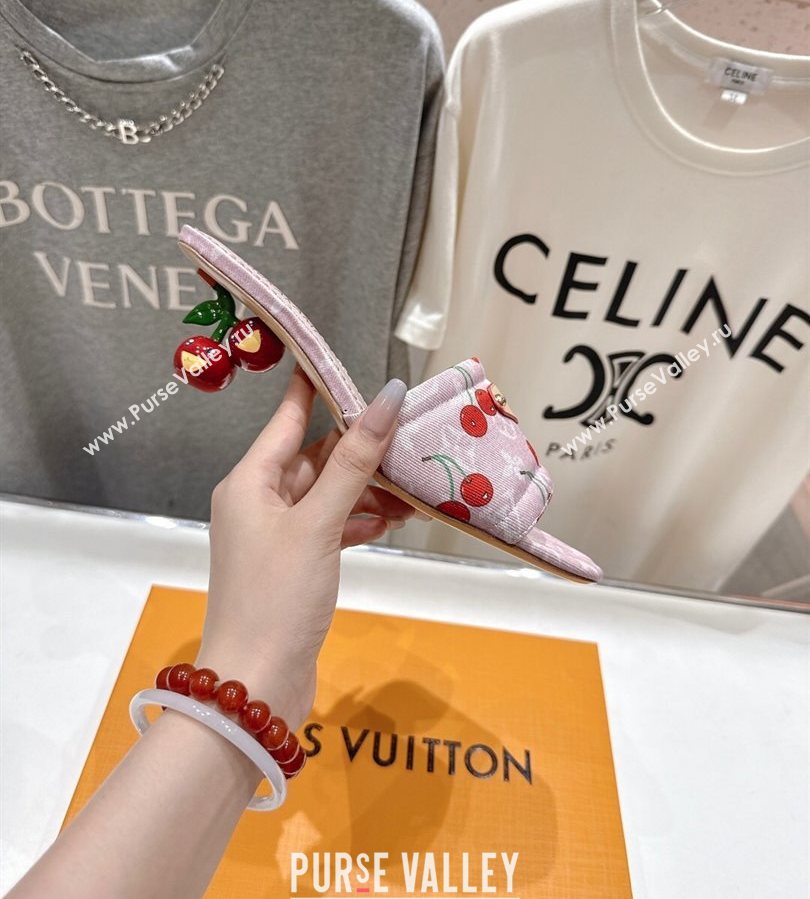 Louis Vuitton LV x TM Lily Heel Slides Sandal 5.5cm in Cherry Monogram Denim with Bow Pink 2025 (MD-250712074)