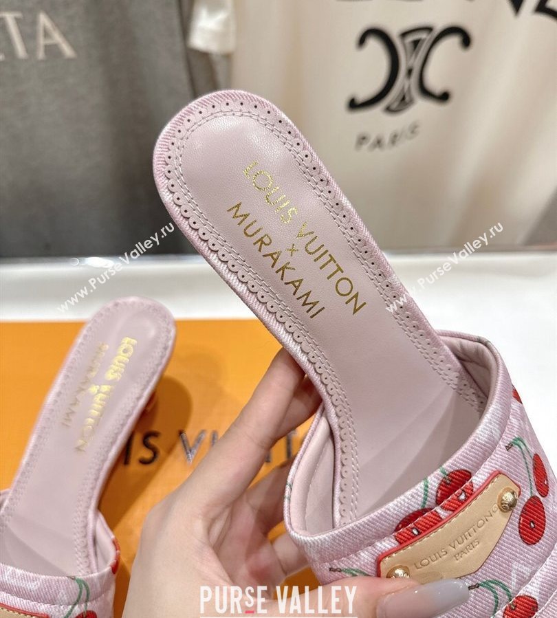 Louis Vuitton LV x TM Lily Heel Slides Sandal 5.5cm in Cherry Monogram Denim with Bow Pink 2025 (MD-250712074)