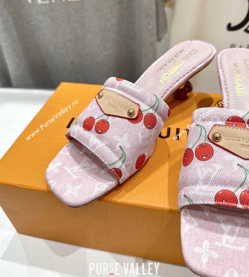 Louis Vuitton LV x TM Lily Heel Slides Sandal 5.5cm in Cherry Monogram Denim with Bow Pink 2025 (MD-250712074)