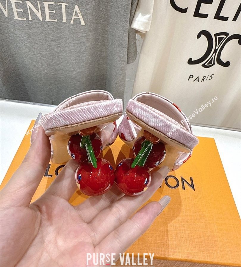 Louis Vuitton LV x TM Lily Heel Slides Sandal 5.5cm in Cherry Monogram Denim with Bow Pink 2025 (MD-250712074)