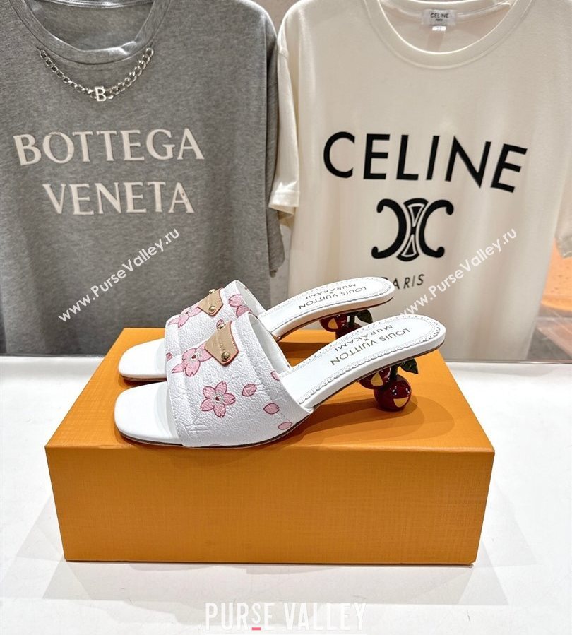 Louis Vuitton LV x TM Lily Heel Slides Sandal 5.5cm in Blossom Leather with Bow White 2025 (MD-250712075)