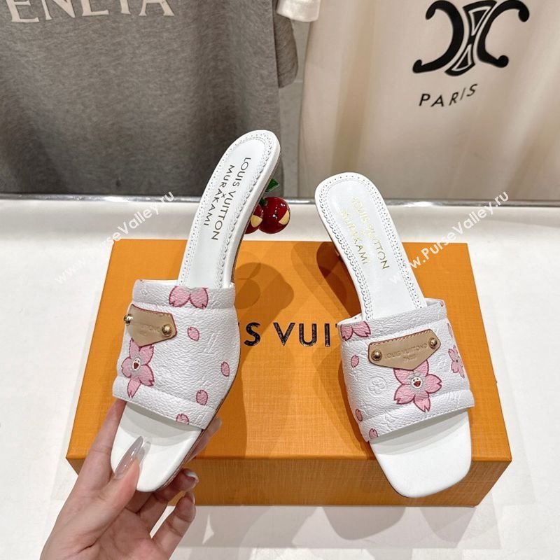 Louis Vuitton LV x TM Lily Heel Slides Sandal 5.5cm in Blossom Leather with Bow White 2025 (MD-250712075)