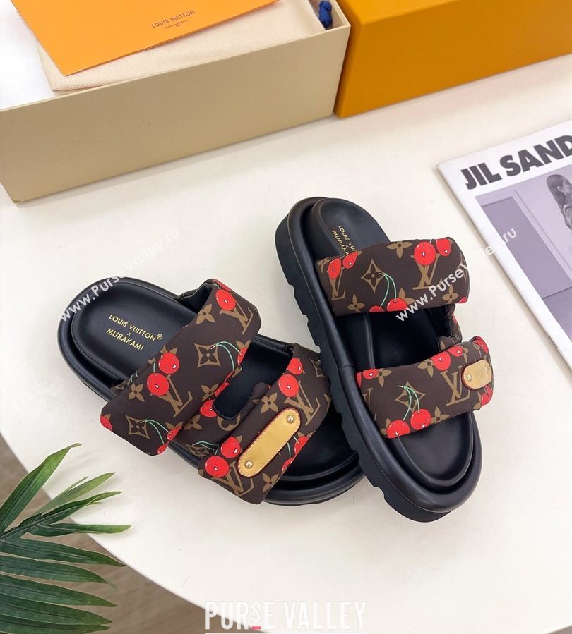 Louis Vuitton LV x TM Pool Pillow Flat Comfort Slides Sandal in Brown Cherry Fabric 2025 1AHME4 (MD-250712044)