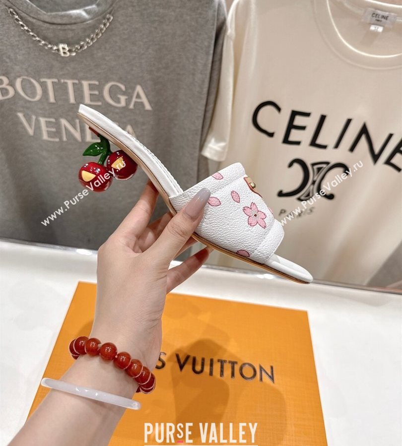 Louis Vuitton LV x TM Lily Heel Slides Sandal 5.5cm in Blossom Leather with Bow White 2025 (MD-250712075)