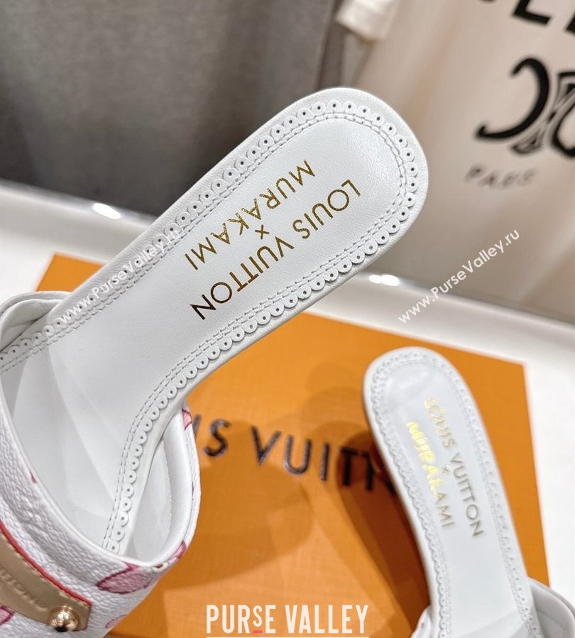 Louis Vuitton LV x TM Lily Heel Slides Sandal 5.5cm in Blossom Leather with Bow White 2025 (MD-250712075)