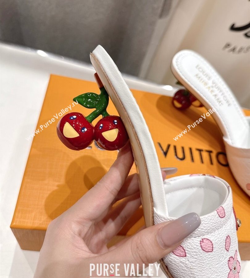 Louis Vuitton LV x TM Lily Heel Slides Sandal 5.5cm in Blossom Leather with Bow White 2025 (MD-250712075)