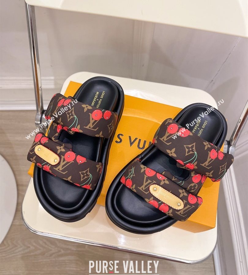 Louis Vuitton LV x TM Pool Pillow Flat Comfort Slides Sandal in Brown Cherry Fabric 2025 1AHME4 (MD-250712044)