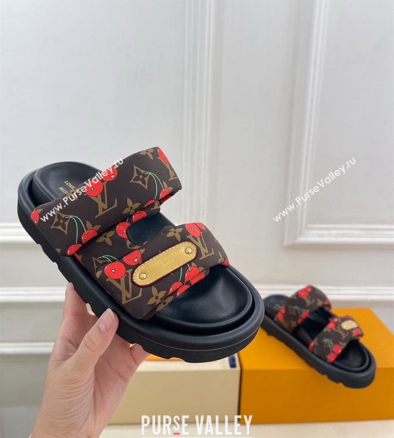 Louis Vuitton LV x TM Pool Pillow Flat Comfort Slides Sandal in Brown Cherry Fabric 2025 1AHME4 (MD-250712044)
