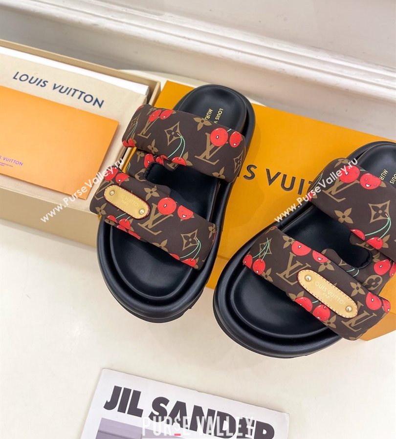 Louis Vuitton LV x TM Pool Pillow Flat Comfort Slides Sandal in Brown Cherry Fabric 2025 1AHME4 (MD-250712044)