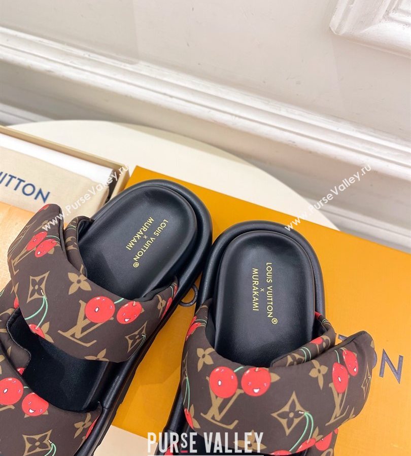 Louis Vuitton LV x TM Pool Pillow Flat Comfort Slides Sandal in Brown Cherry Fabric 2025 1AHME4 (MD-250712044)
