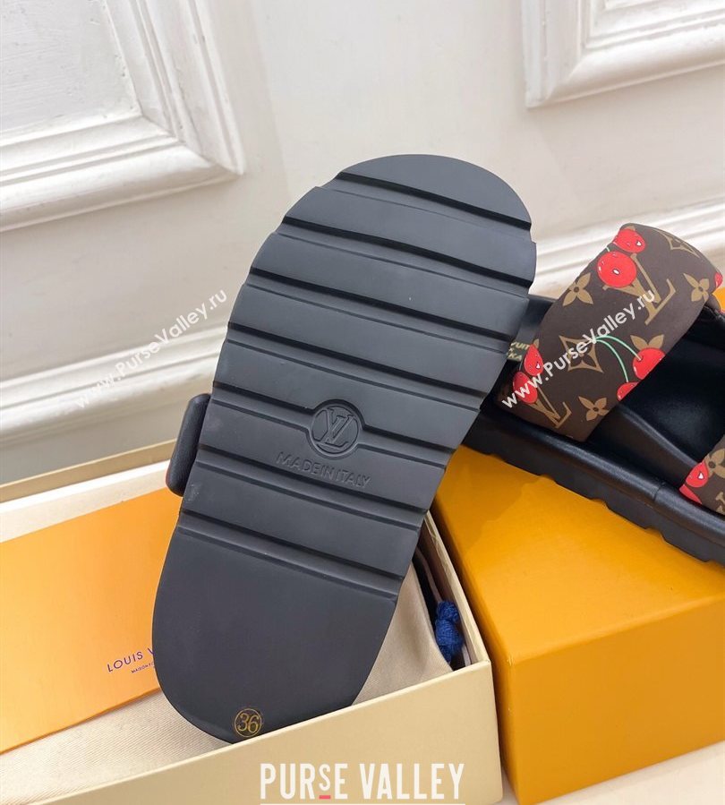 Louis Vuitton LV x TM Pool Pillow Flat Comfort Slides Sandal in Brown Cherry Fabric 2025 1AHME4 (MD-250712044)