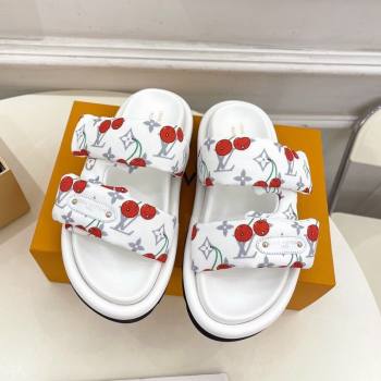 Louis Vuitton LV x TM Pool Pillow Flat Comfort Slides Sandal in White Cherry Fabric 2025 1AHME4 (MD-250712045)