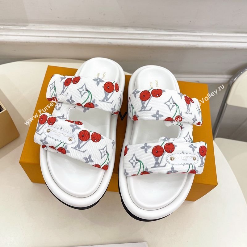 Louis Vuitton LV x TM Pool Pillow Flat Comfort Slides Sandal in White Cherry Fabric 2025 1AHME4 (MD-250712045)