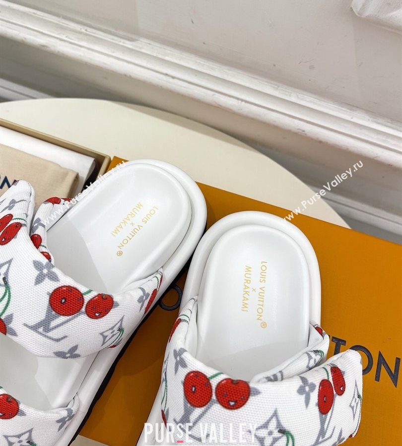 Louis Vuitton LV x TM Pool Pillow Flat Comfort Slides Sandal in White Cherry Fabric 2025 1AHME4 (MD-250712045)