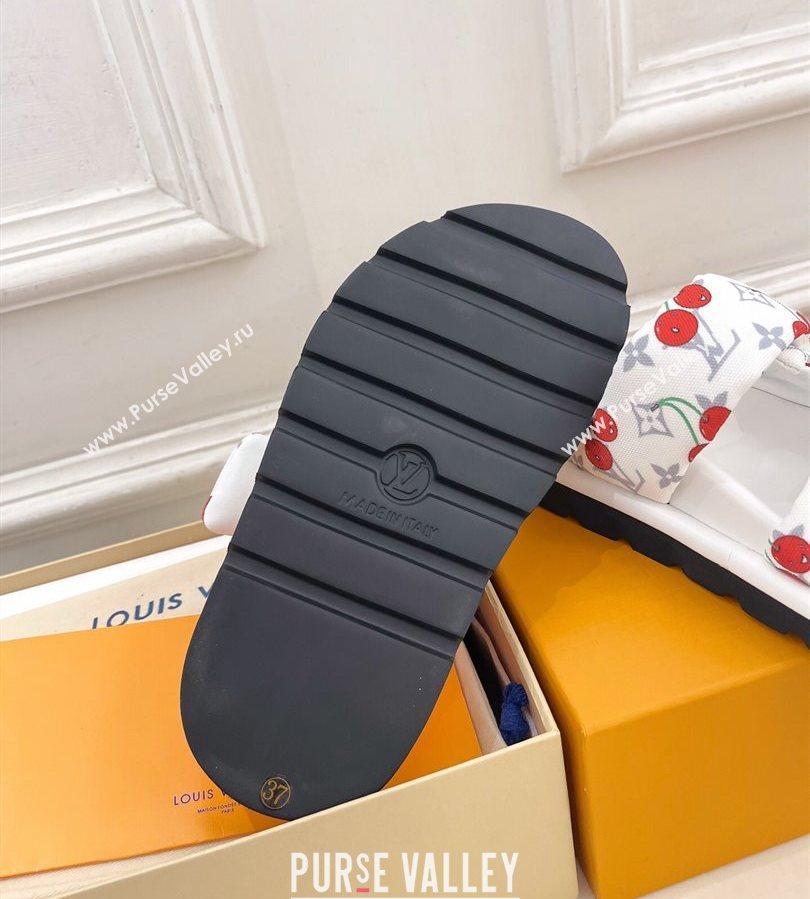 Louis Vuitton LV x TM Pool Pillow Flat Comfort Slides Sandal in White Cherry Fabric 2025 1AHME4 (MD-250712045)