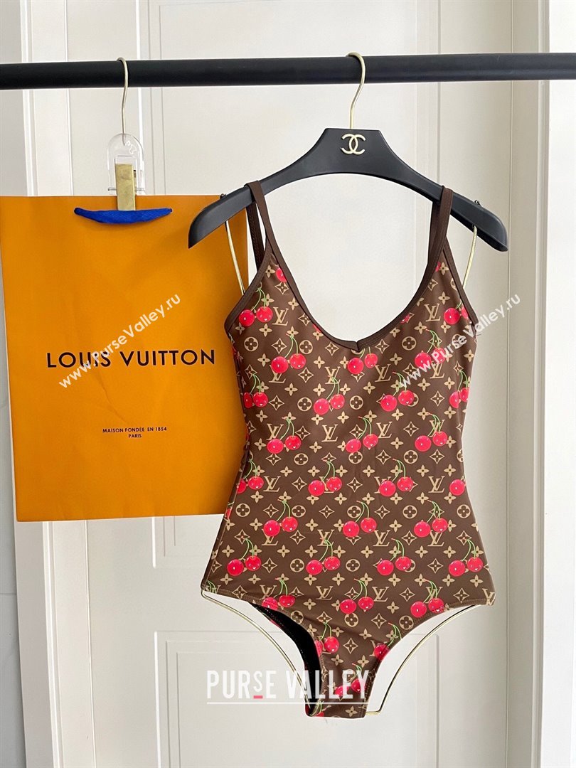 Louis Vuitton LV x TM Cerise Cherry Swimsuit Brown 2025 1AHIBU (SHI-250721132)