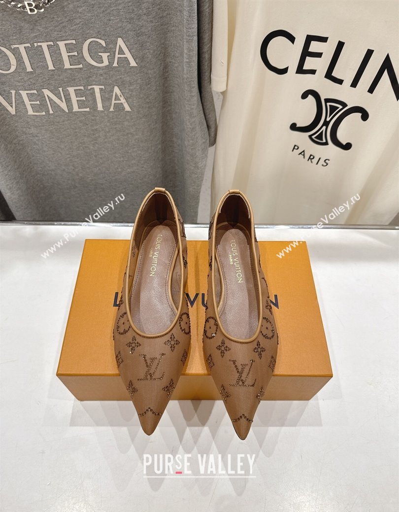 Louis Vuitton Gala Flat Ballerinas Flat in Mesh and Strass Brown 2025 1AIFUI (MD-250829120)