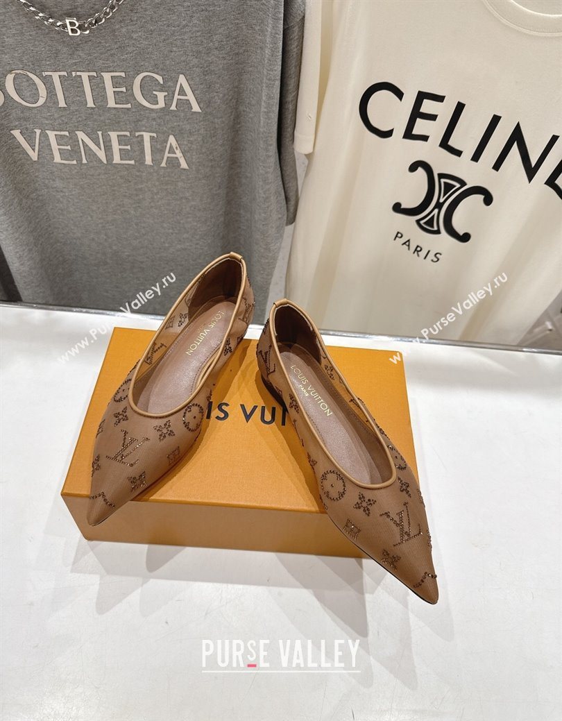Louis Vuitton Gala Flat Ballerinas Flat in Mesh and Strass Brown 2025 1AIFUI (MD-250829120)