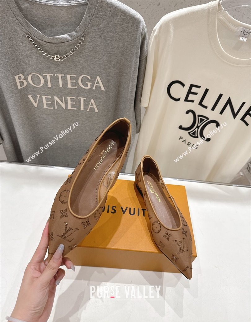 Louis Vuitton Gala Flat Ballerinas Flat in Mesh and Strass Brown 2025 1AIFUI (MD-250829120)