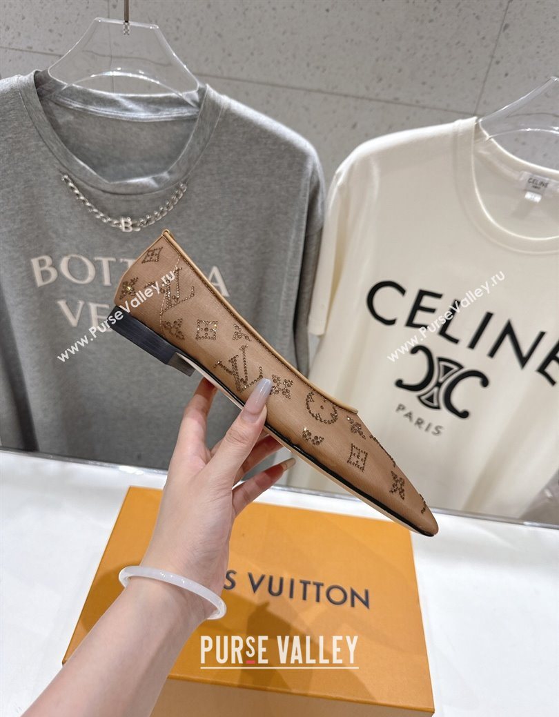 Louis Vuitton Gala Flat Ballerinas Flat in Mesh and Strass Brown 2025 1AIFUI (MD-250829120)