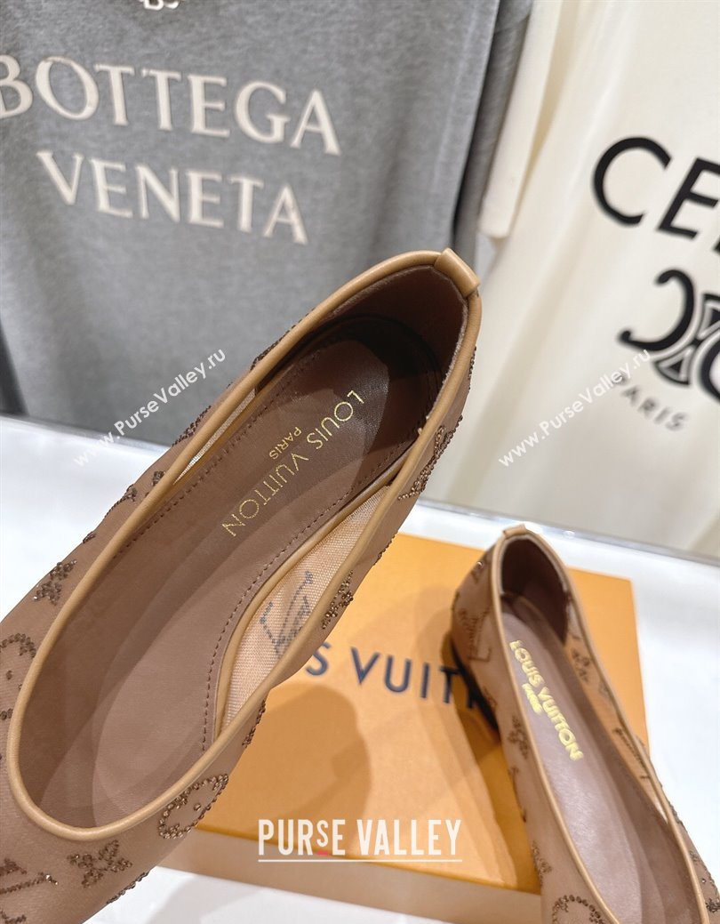 Louis Vuitton Gala Flat Ballerinas Flat in Mesh and Strass Brown 2025 1AIFUI (MD-250829120)