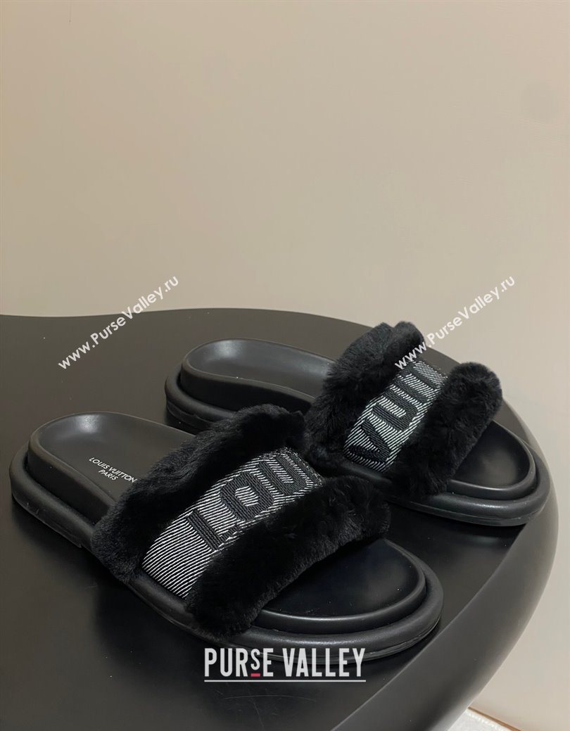 Louis Vuitton Wool and Fabric Flat Slides Sandal Black 2025 LV082904 (MD-250829102)