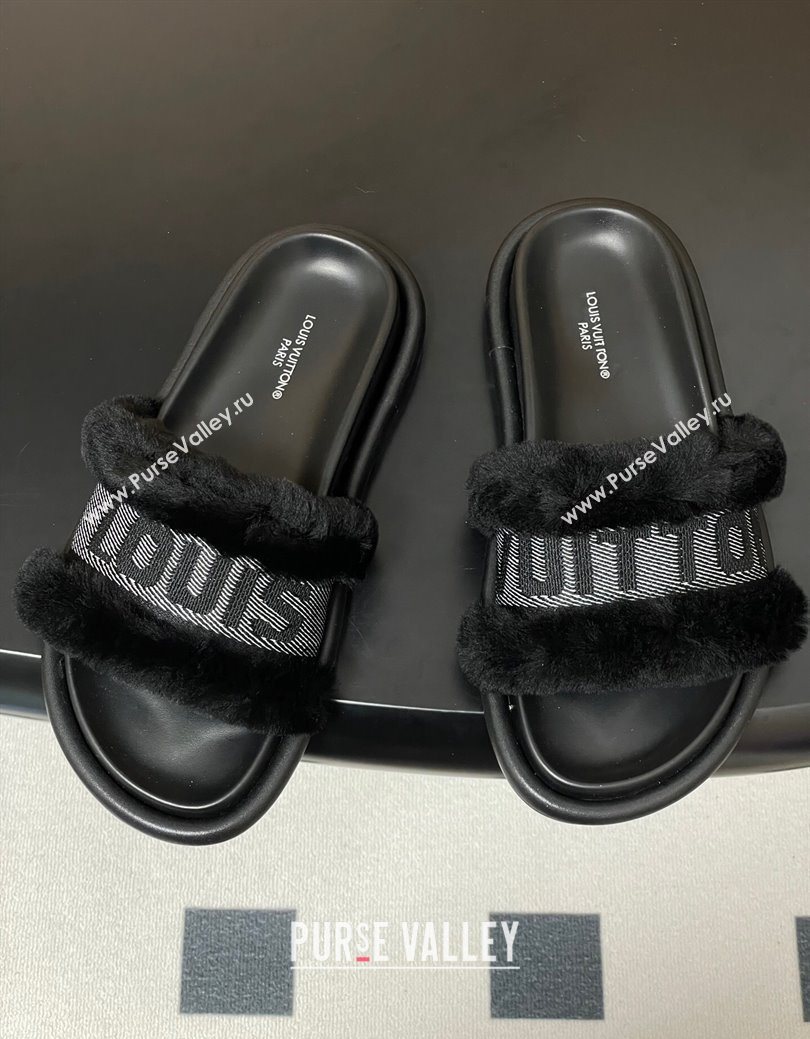 Louis Vuitton Wool and Fabric Flat Slides Sandal Black 2025 LV082904 (MD-250829102)