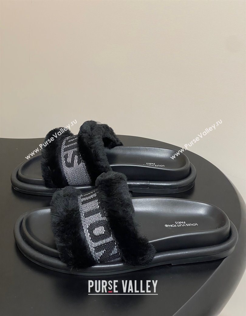 Louis Vuitton Wool and Fabric Flat Slides Sandal Black 2025 LV082904 (MD-250829102)