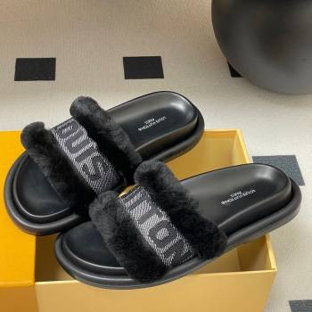 Louis Vuitton Wool and Fabric Flat Slides Sandal Black 2025 LV082904 (MD-250829102)