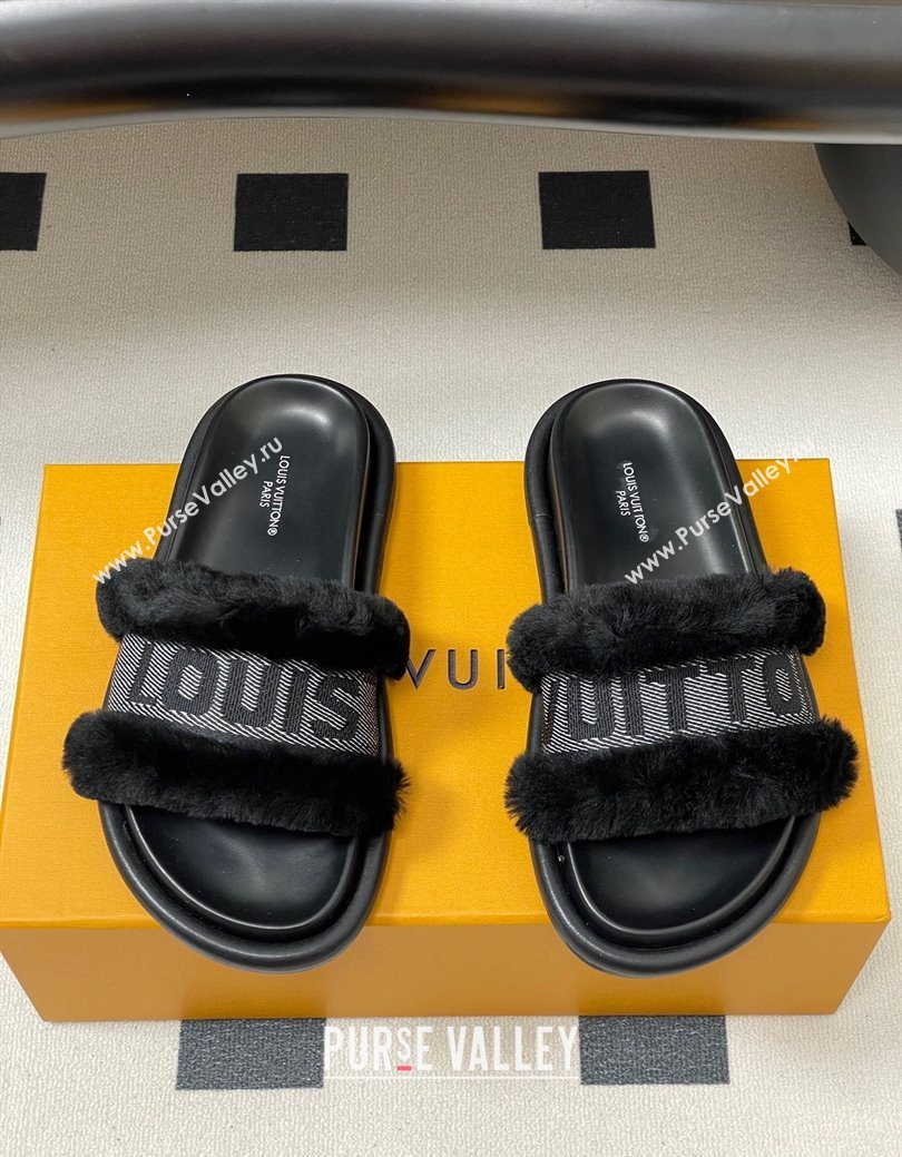 Louis Vuitton Wool and Fabric Flat Slides Sandal Black 2025 LV082904 (MD-250829102)