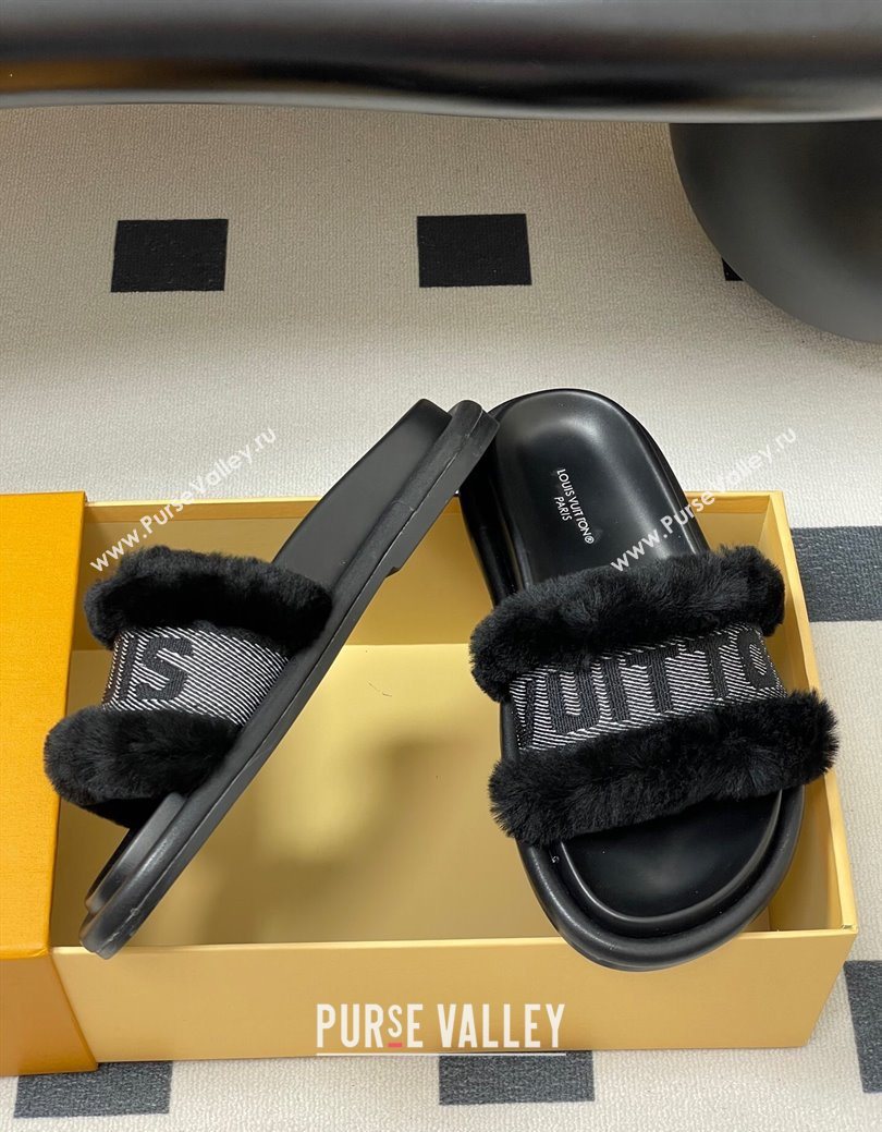 Louis Vuitton Wool and Fabric Flat Slides Sandal Black 2025 LV082904 (MD-250829102)