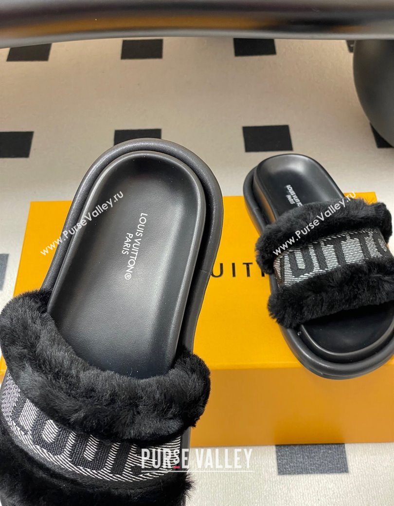 Louis Vuitton Wool and Fabric Flat Slides Sandal Black 2025 LV082904 (MD-250829102)