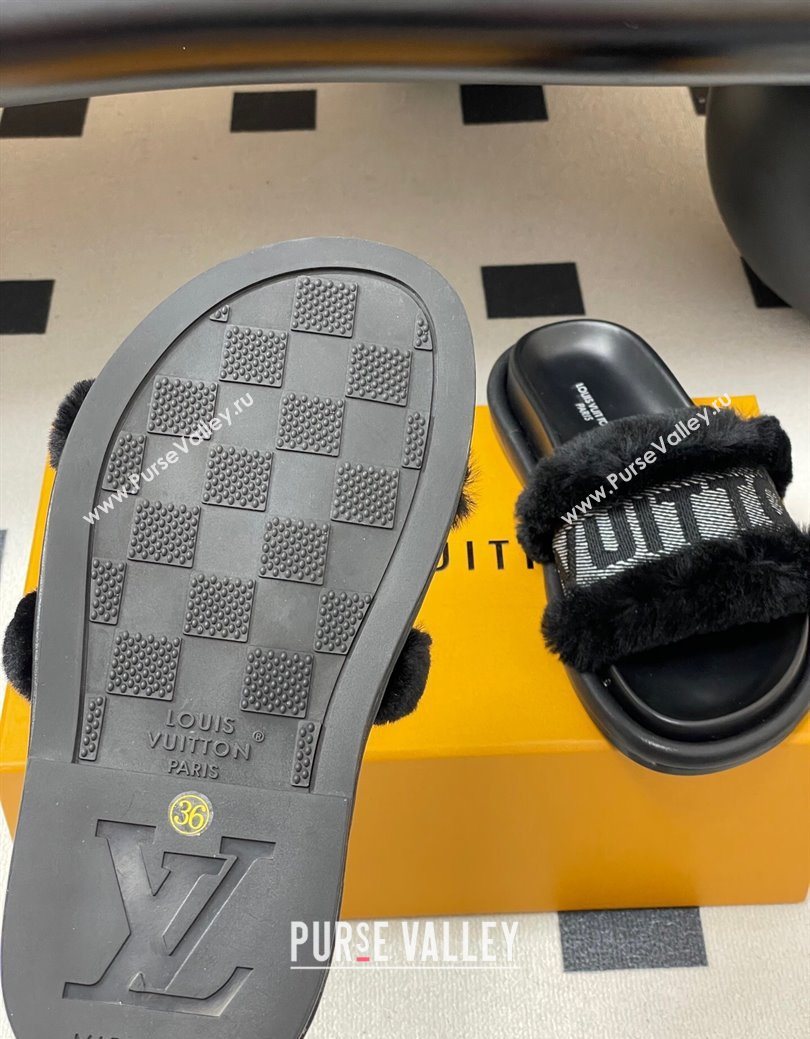 Louis Vuitton Wool and Fabric Flat Slides Sandal Black 2025 LV082904 (MD-250829102)