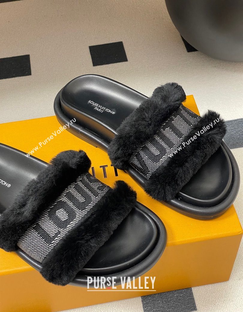 Louis Vuitton Wool and Fabric Flat Slides Sandal Black 2025 LV082904 (MD-250829102)