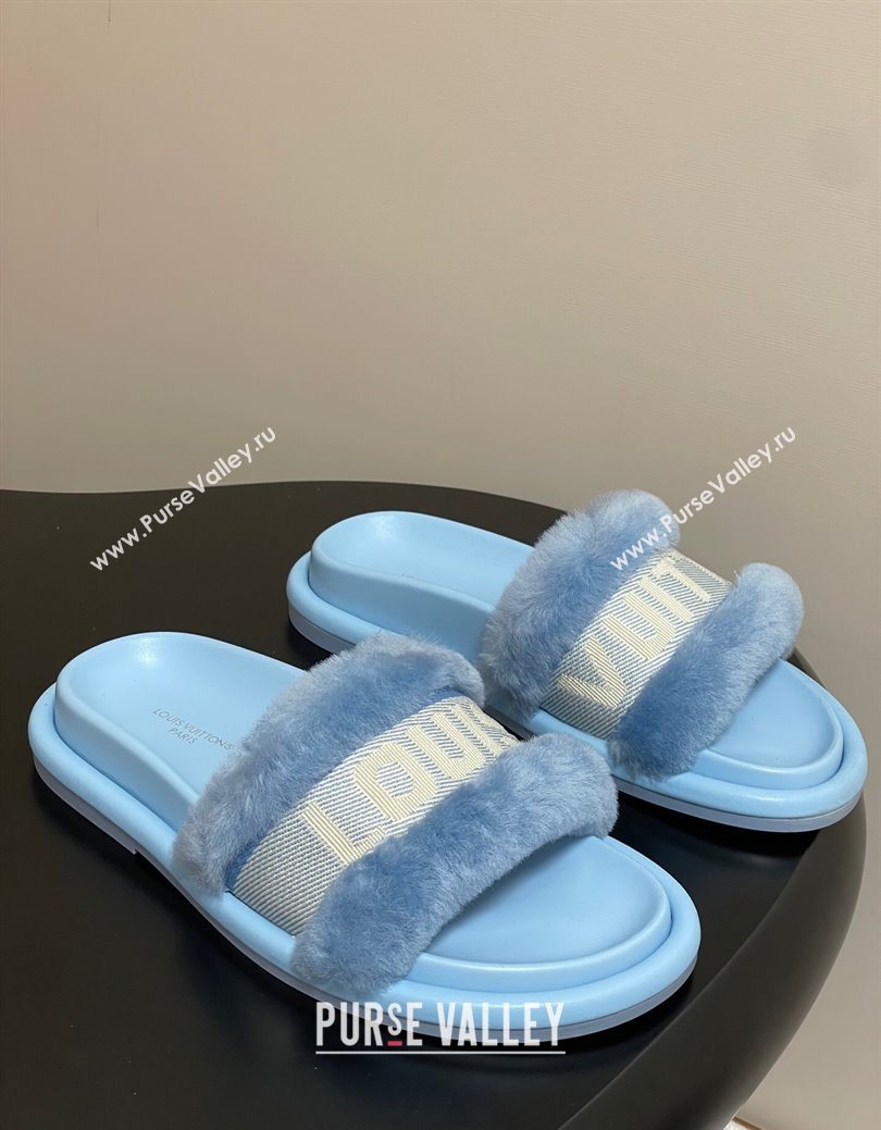 Louis Vuitton Wool and Fabric Flat Slides Sandal Light Blue 2025 LV082904 (MD-250829104)