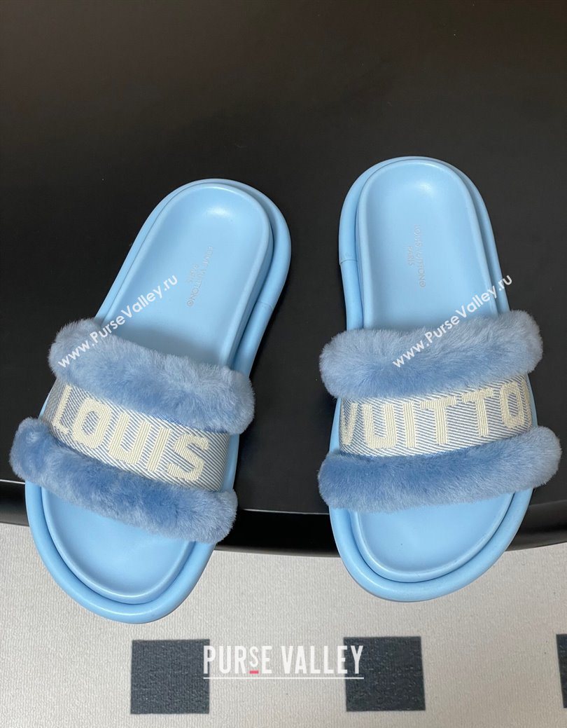 Louis Vuitton Wool and Fabric Flat Slides Sandal Light Blue 2025 LV082904 (MD-250829104)