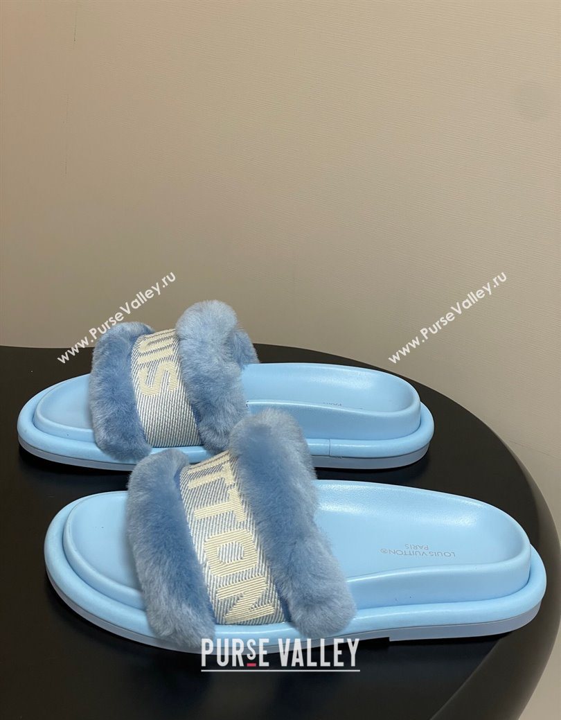 Louis Vuitton Wool and Fabric Flat Slides Sandal Light Blue 2025 LV082904 (MD-250829104)