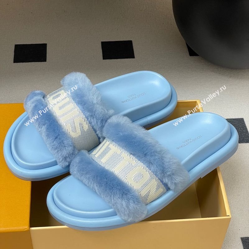Louis Vuitton Wool and Fabric Flat Slides Sandal Light Blue 2025 LV082904 (MD-250829104)