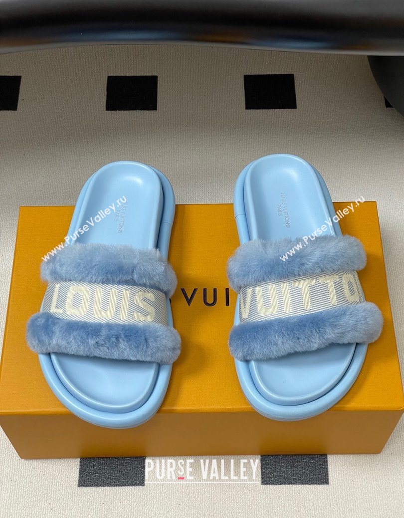 Louis Vuitton Wool and Fabric Flat Slides Sandal Light Blue 2025 LV082904 (MD-250829104)