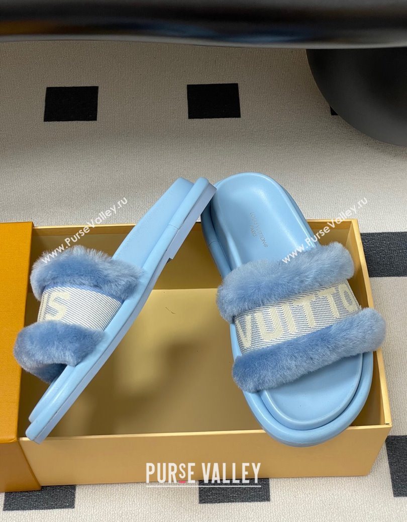 Louis Vuitton Wool and Fabric Flat Slides Sandal Light Blue 2025 LV082904 (MD-250829104)