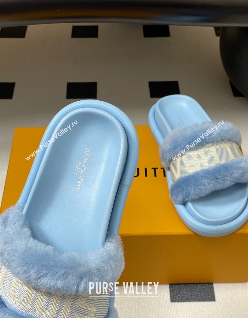 Louis Vuitton Wool and Fabric Flat Slides Sandal Light Blue 2025 LV082904 (MD-250829104)