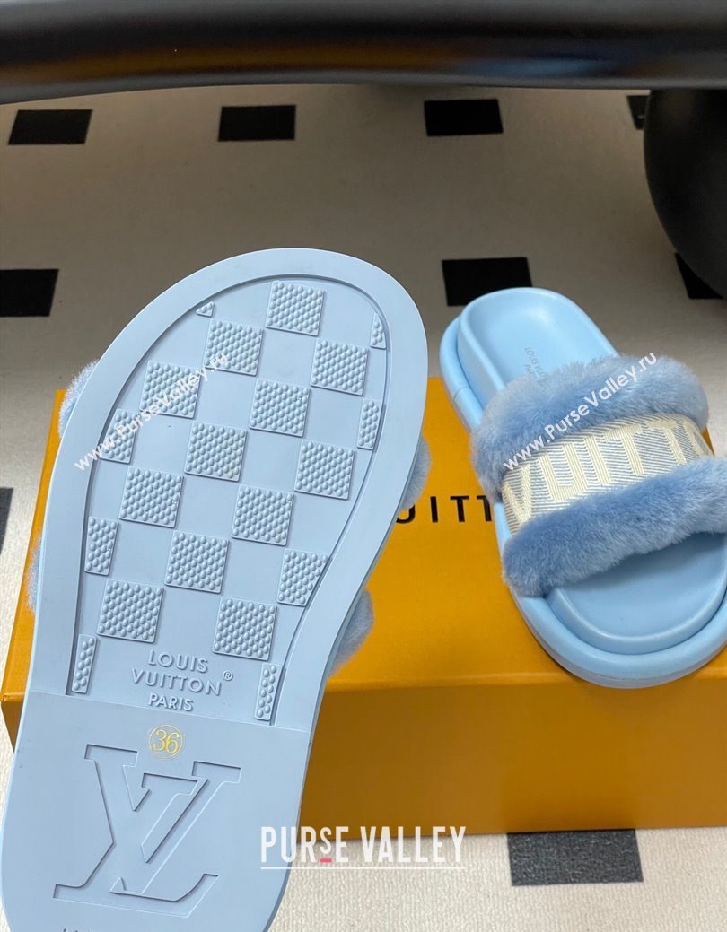 Louis Vuitton Wool and Fabric Flat Slides Sandal Light Blue 2025 LV082904 (MD-250829104)