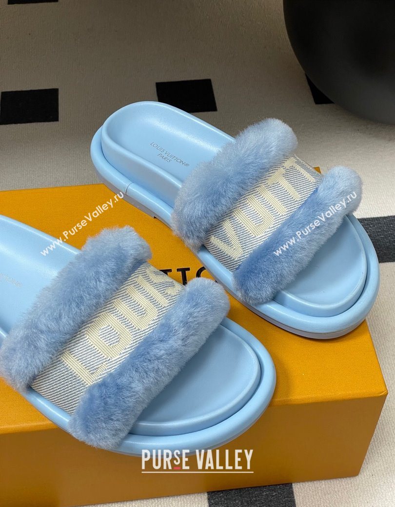 Louis Vuitton Wool and Fabric Flat Slides Sandal Light Blue 2025 LV082904 (MD-250829104)