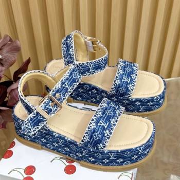 Louis Vuitton Maya Platform Sandals 7cm in Monogram Jacquard Denim Blue 2025 1AHNOK (MD-250829127)