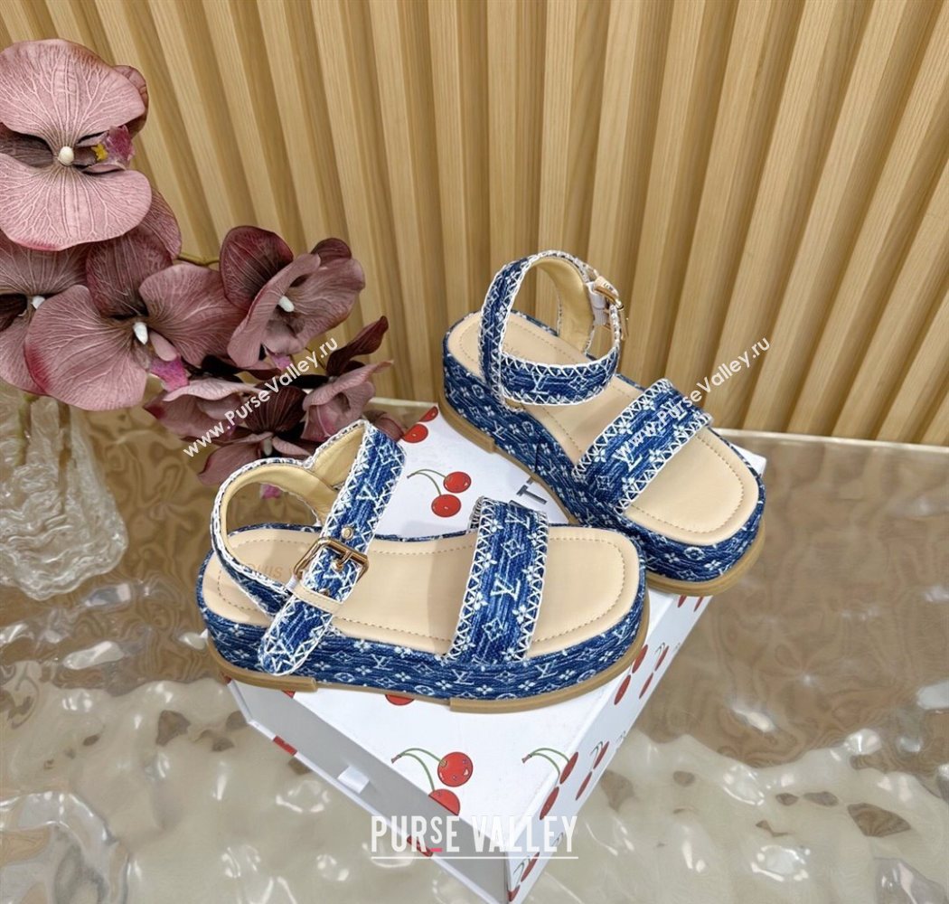 Louis Vuitton Maya Platform Sandals 7cm in Monogram Jacquard Denim Blue 2025 1AHNOK (MD-250829127)