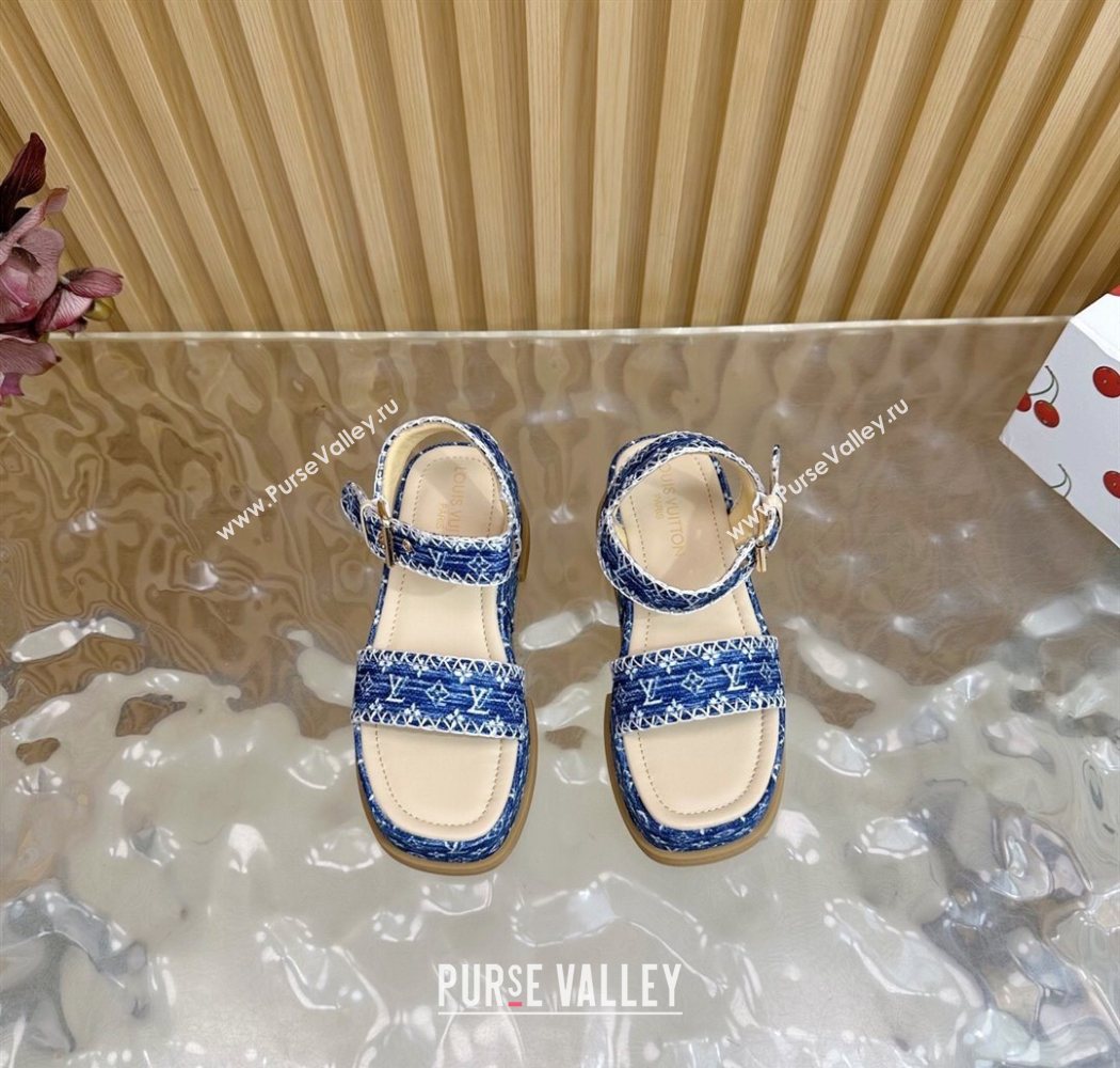 Louis Vuitton Maya Platform Sandals 7cm in Monogram Jacquard Denim Blue 2025 1AHNOK (MD-250829127)
