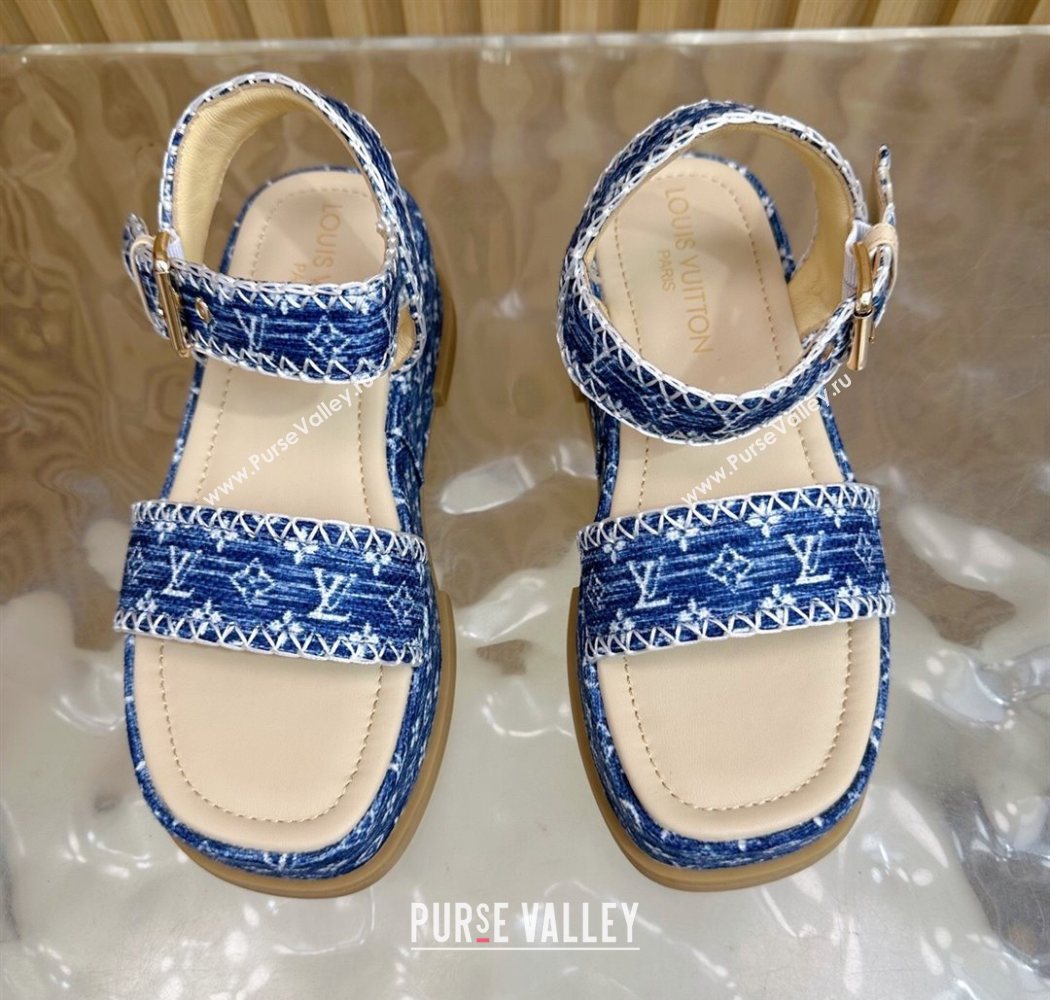 Louis Vuitton Maya Platform Sandals 7cm in Monogram Jacquard Denim Blue 2025 1AHNOK (MD-250829127)