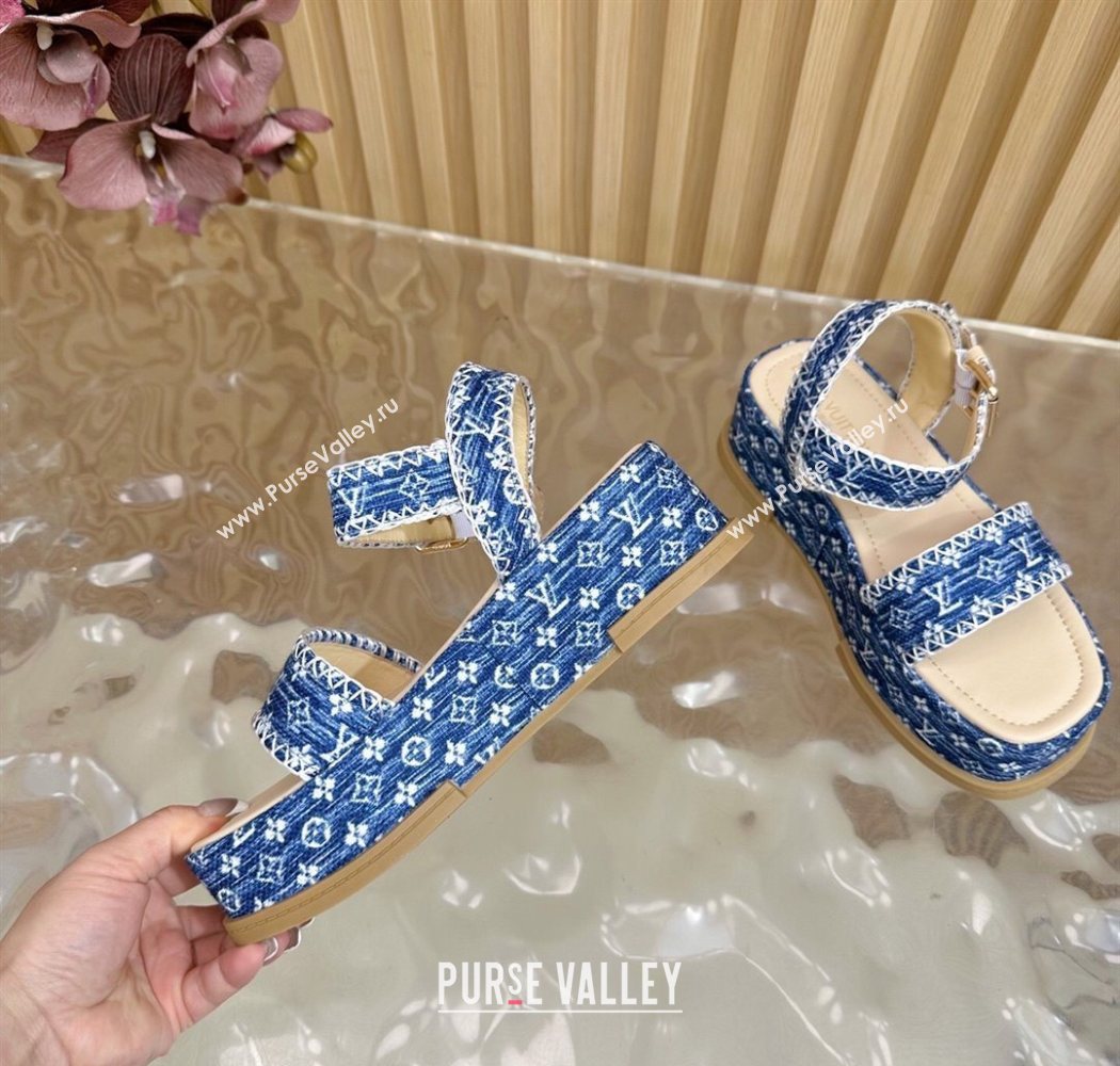 Louis Vuitton Maya Platform Sandals 7cm in Monogram Jacquard Denim Blue 2025 1AHNOK (MD-250829127)